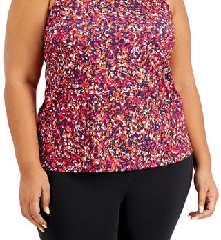 Ideology Women's Stretch Moisture Wicking Crisscross Back Printed Spaghetti Strap Scoop Neck Active Wear Tank Top Pink Size 1X