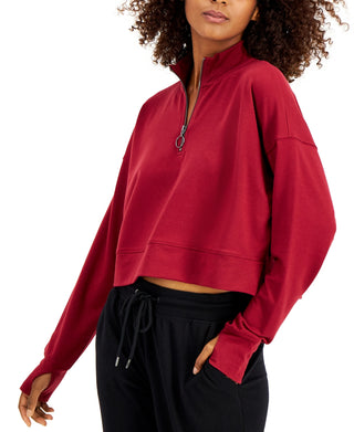 ID Ideology Women's Quarter Zip Crop Top Red Size X-Small