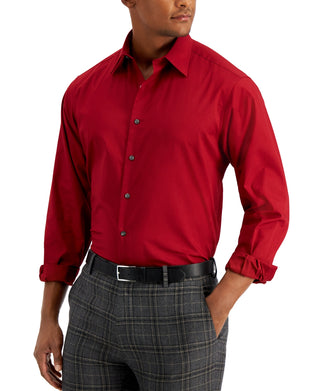 Club Room Men's Regular Fit Solid Dress Shirt Red Size Medium