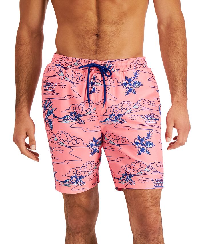 Club Room Men's Big And Tall Island Scene Swimsuit Pink Size Small