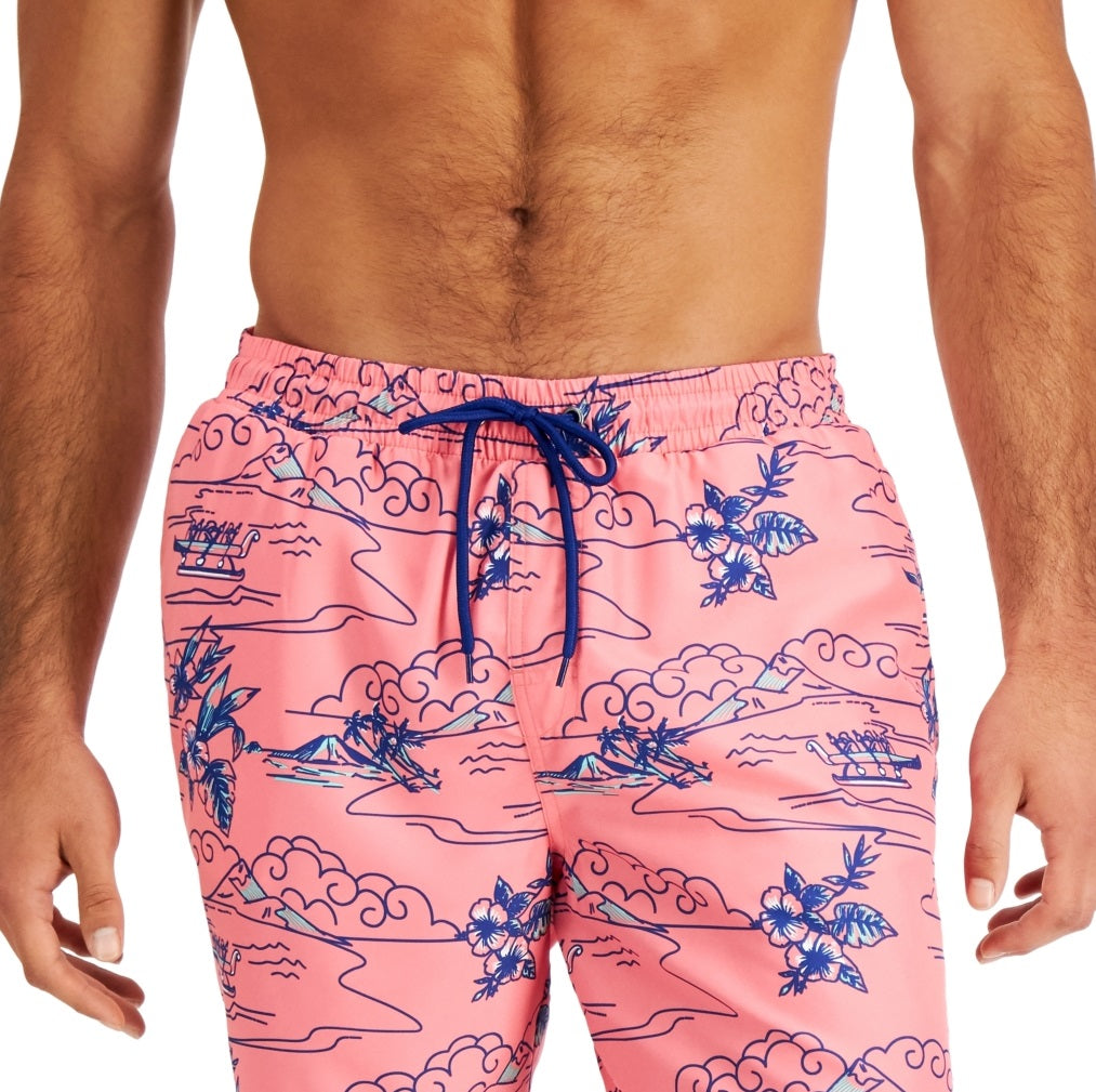 Club Room Men's Big And Tall Island Scene Swimsuit Pink Size Small