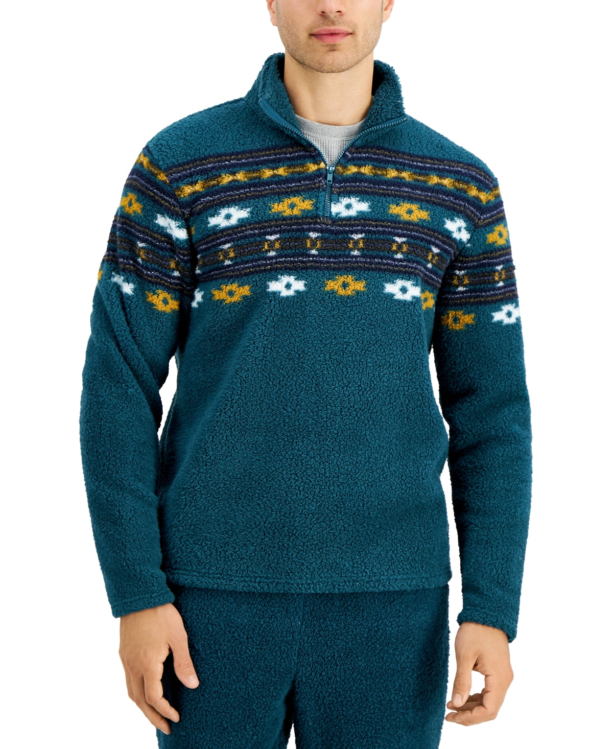 Sun + Stone Men's Bloom Sherpa Fleece Pullover Blue Size Medium