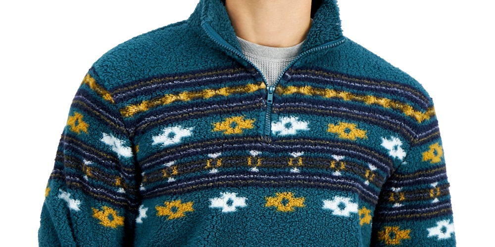 Sun + Stone Men's Bloom Sherpa Fleece Pullover Blue Size Medium