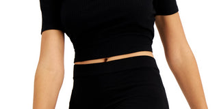 Bar III Women's Square Neck Ribbed Top Black Size Large