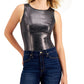 INC International Concepts Women's Faux Leather Snake Print Bodysuit Black Size X-Large