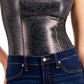 INC International Concepts Women's Faux Leather Snake Print Bodysuit Black Size X-Large