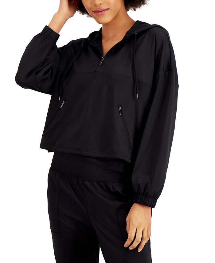 ID Ideology Women's Cropped Quarter Zip Hoodie Black Size XX-Large