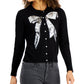 Charter Club Women's Sequined Bow Button Cardigan Black Size Medium