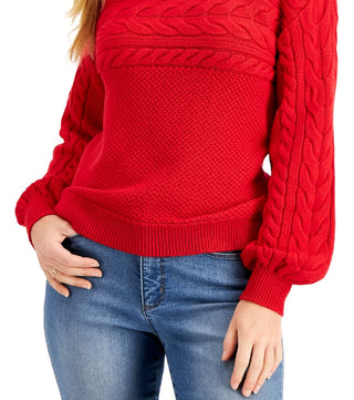 Charter Club Women's Mixed Knit Cowlneck Sweater Red Size X-Small