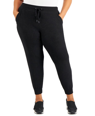 ID Ideology Women's Drawstring Knit Joggers Black Size 3X