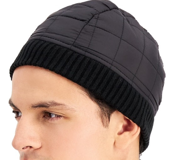 Alfani Men's Quilted Puffer Beanie Black Size Regular