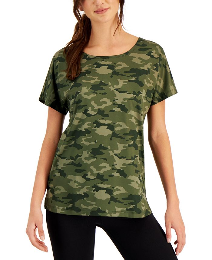 Ideology Women's Camo Lightweight Techy T-Shirt Green Size Large