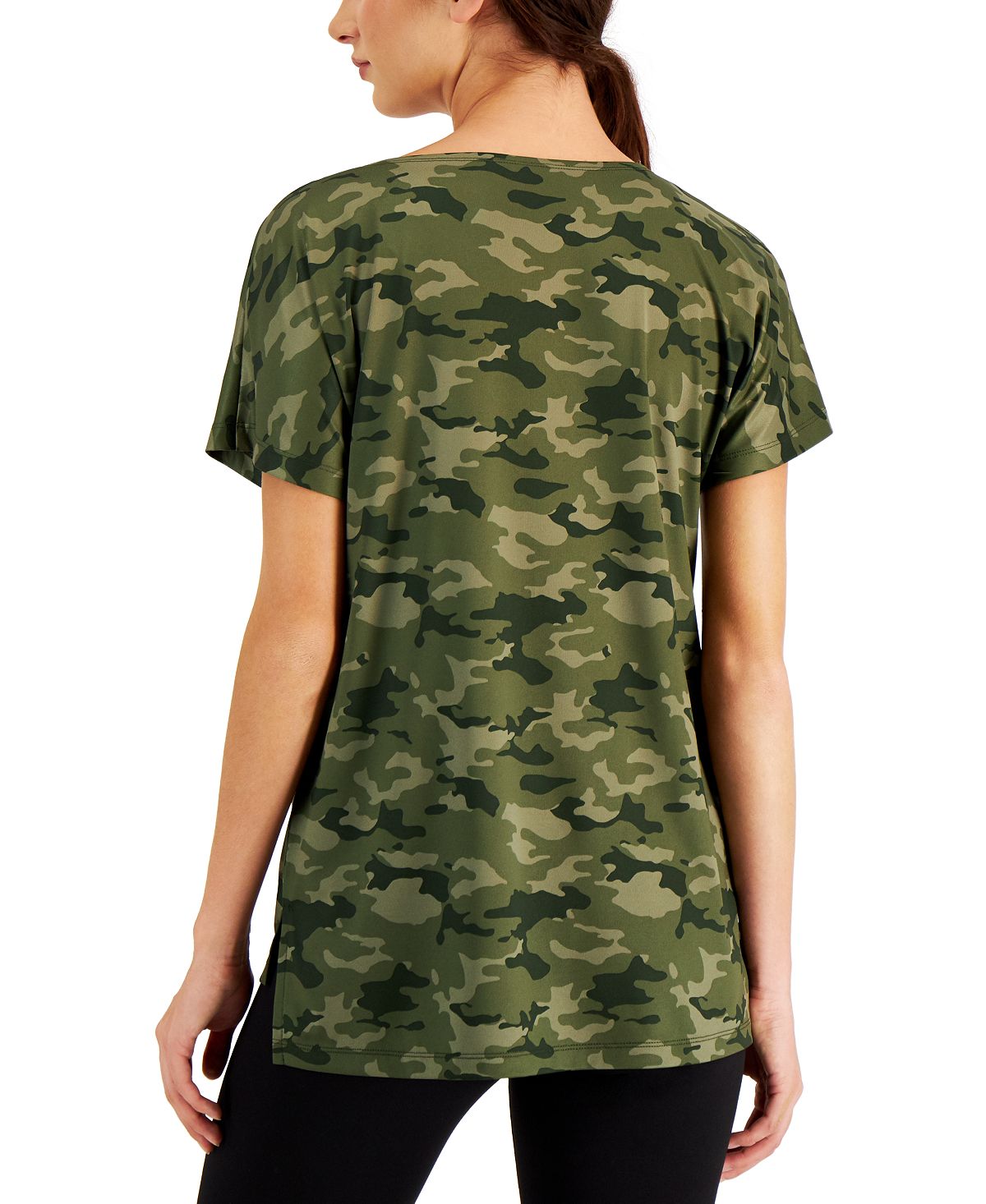 Ideology Women's Camo Lightweight Techy T-Shirt Green Size Large