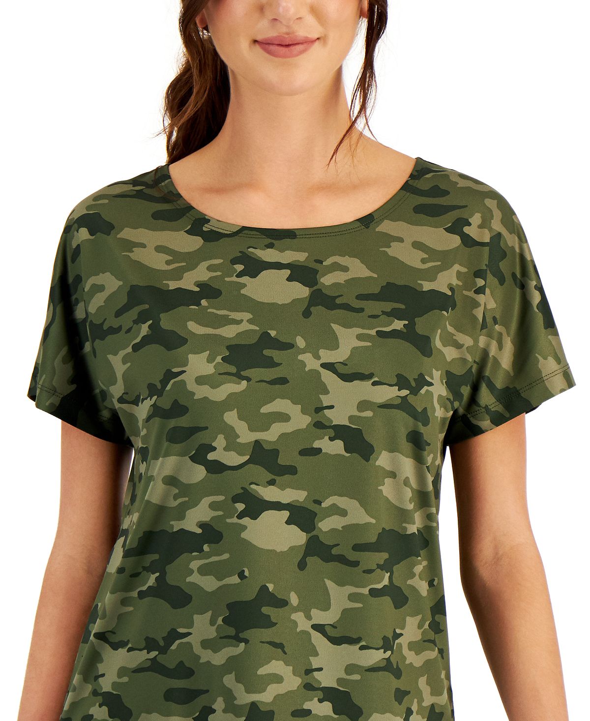 Ideology Women's Camo Lightweight Techy T-Shirt Green Size Large
