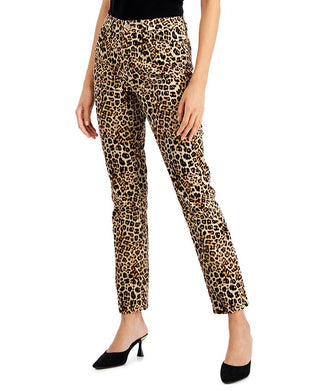 Charter Club Women's Velveteen Leopard Print Skinny Jeans Brown Size 14