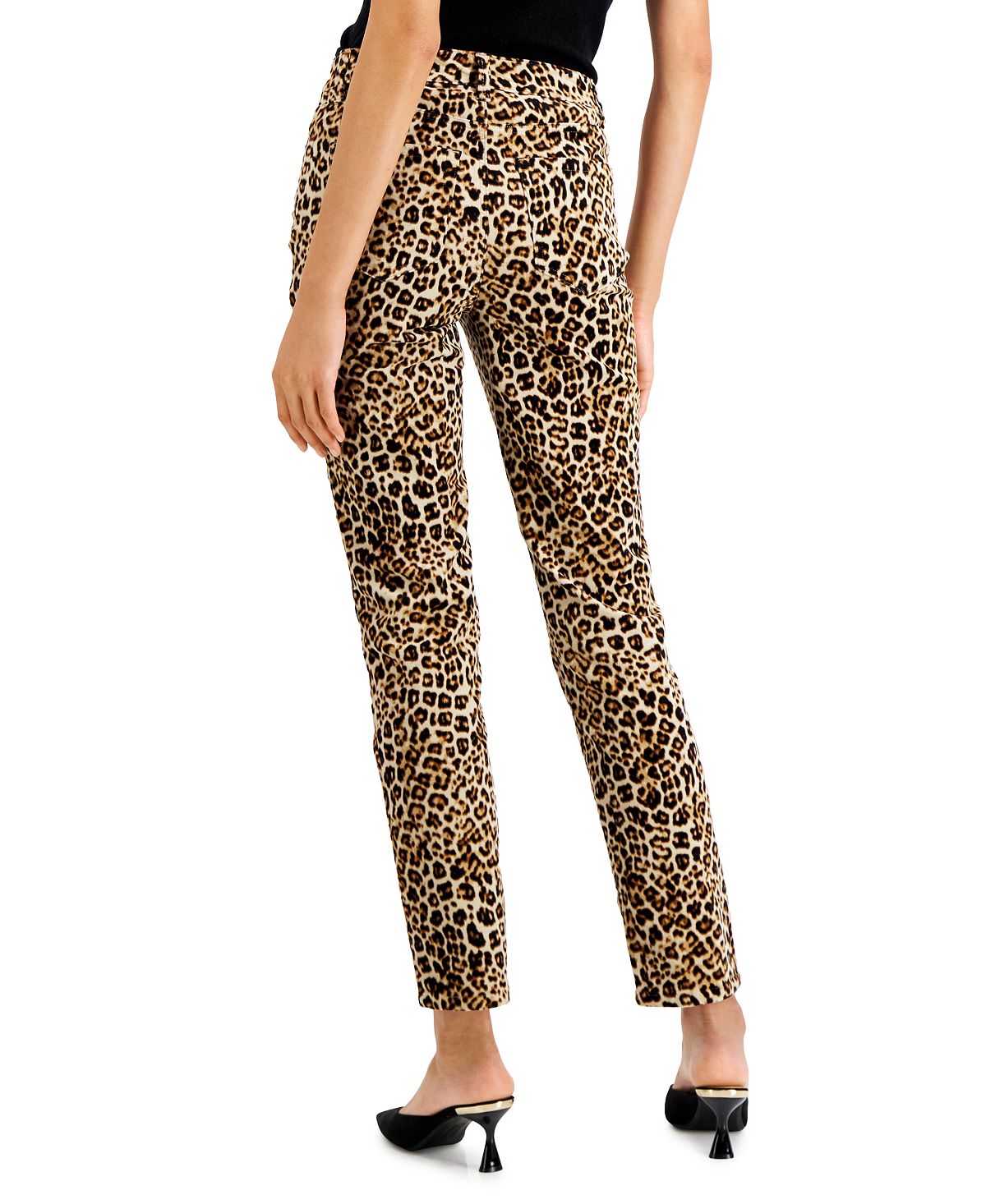 Charter Club Women's Velveteen Leopard Print Skinny Jeans Brown Size 14