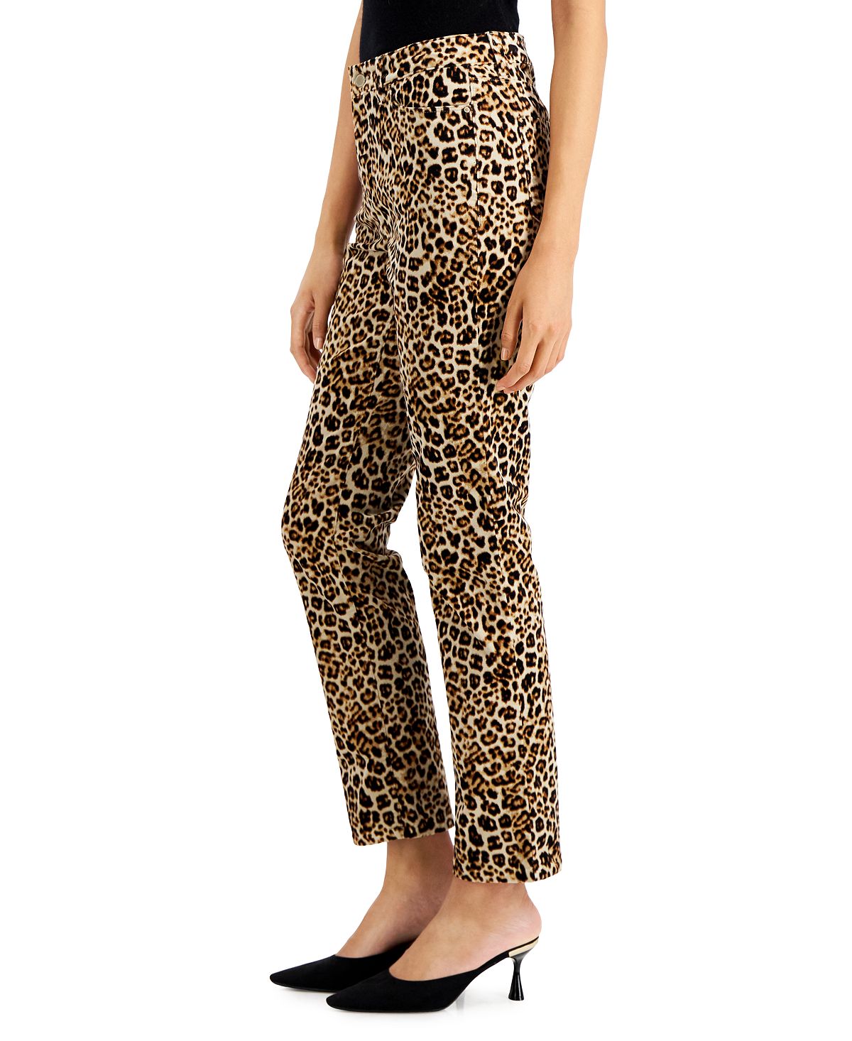 Charter Club Women's Velveteen Leopard Print Skinny Jeans Brown Size 14