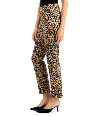Charter Club Women's Velveteen Leopard Print Skinny Jeans Brown Size 14
