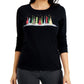 Karen Scott Women's Holiday Graphic Print Top Black Size Petite Large