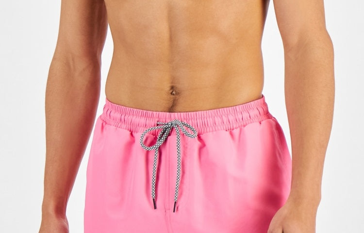 INC International Concepts Men's Regular Fit Quick Dry Solid 5 Swim Trunks Pink Size Large