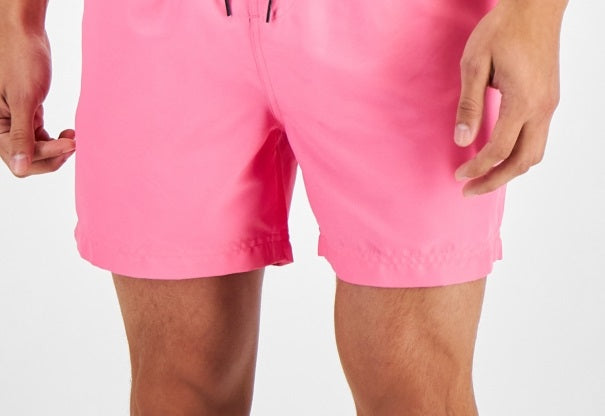 INC International Concepts Men's Regular Fit Quick Dry Solid 5 Swim Trunks Pink Size Large
