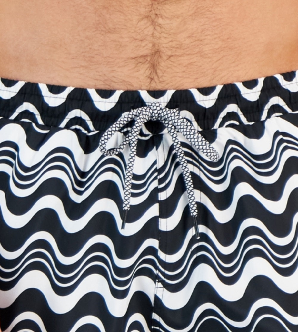 INC International Concepts Men's Wave Print Swim Shorts Black Size Large