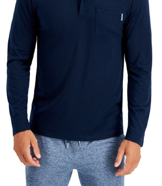Alfani Men's Quarter Zip Henley Shirt Blue Size Medium