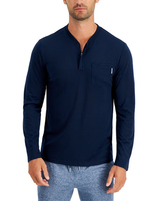 Alfani Men's Quarter Zip Henley Shirt Blue Size Medium
