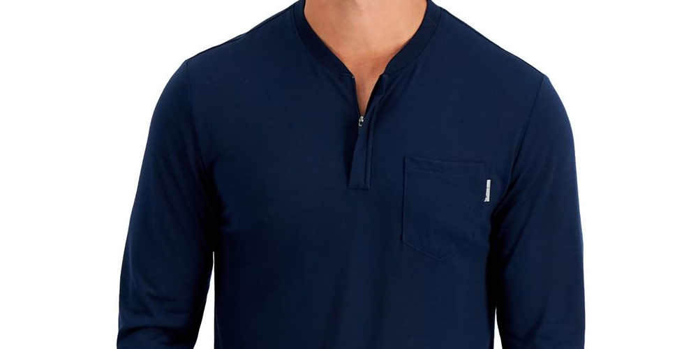 Alfani Men's Quarter Zip Henley Shirt Blue Size X-Large