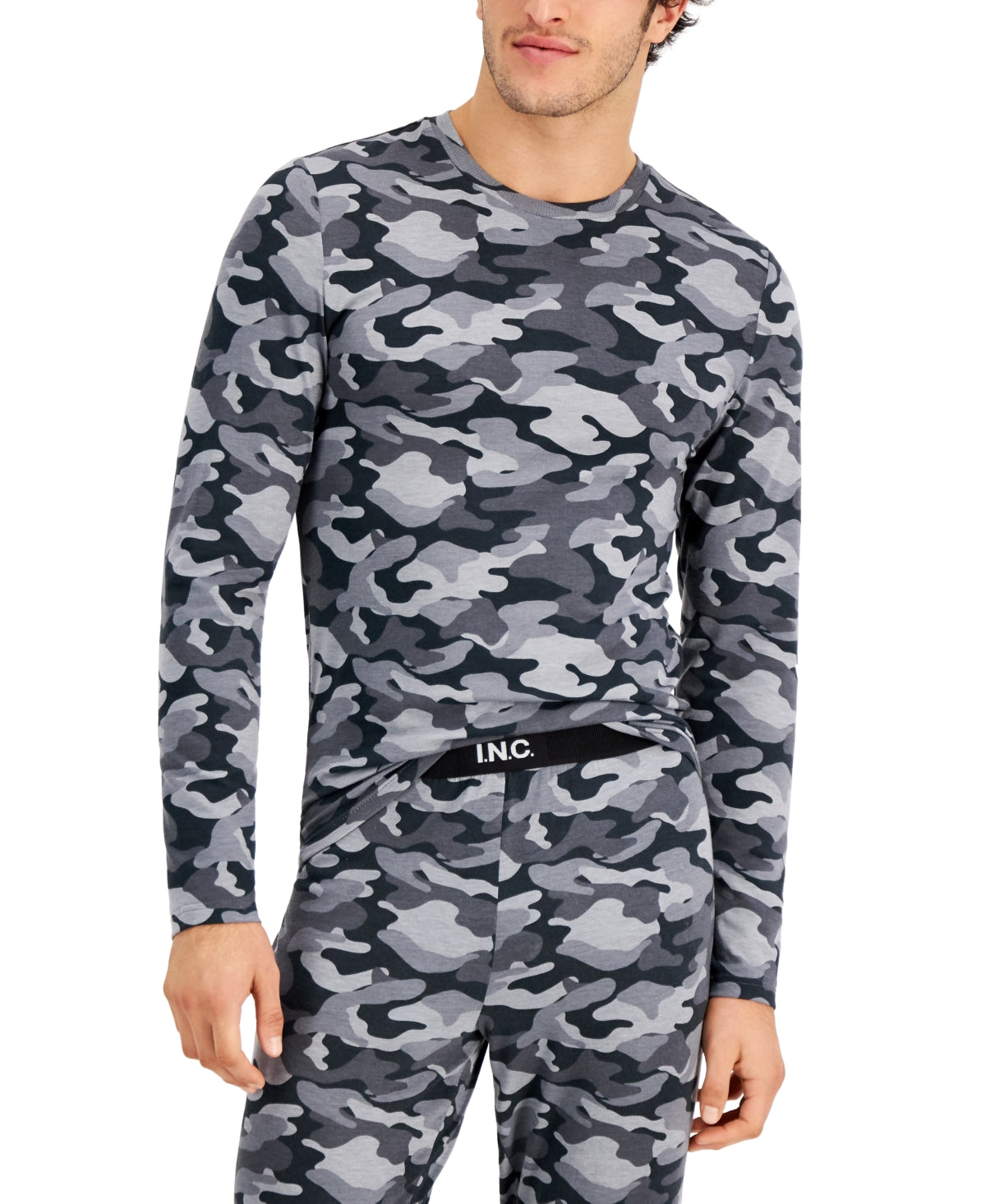 INC International Concepts Men's Camo Print Pajama Top Gray Size Small