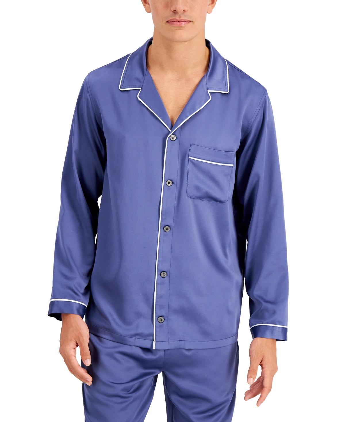 INC International Concepts Men's Piped Satin Pajama Shirt Blue Size Small