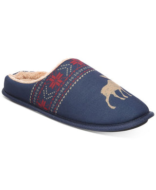 Club Room Men's Moose Print Slippers Blue Size Medium