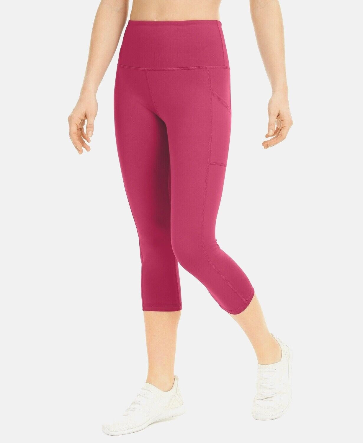 Id Ideology Women's Compression High-Rise Side-Pocket Cropped Leggings Pink Size XL