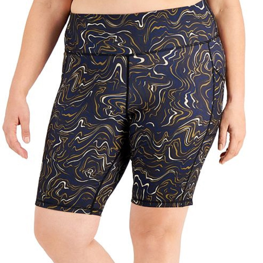 Ideology Women's Plus Marble Movement Bike Shorts Black Size 1X
