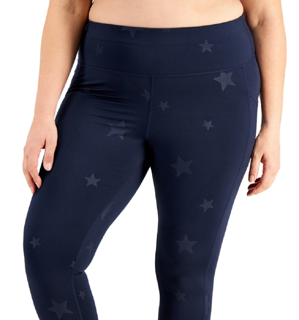 Id Ideology Women's Plus Embossed Star Leggings Blue Size 2X