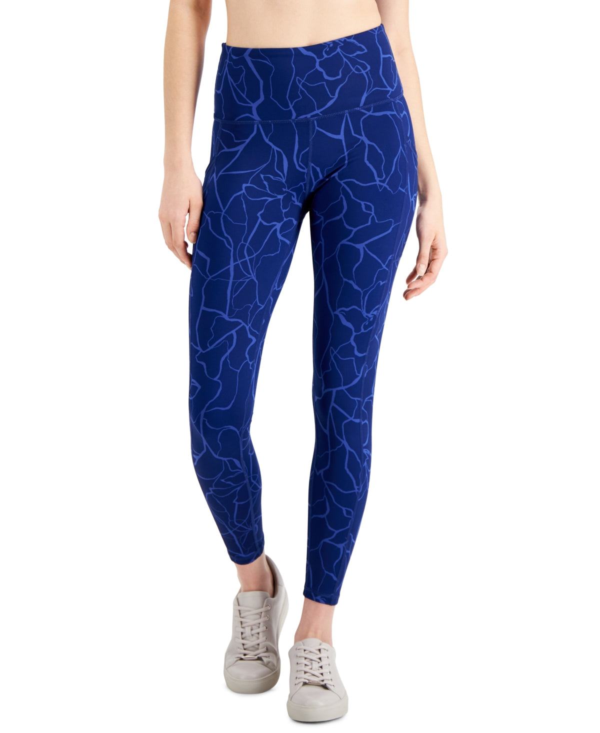 ID Ideology Women's Compression Floral Print Pocket 7/8 Leggings Blue Size Small