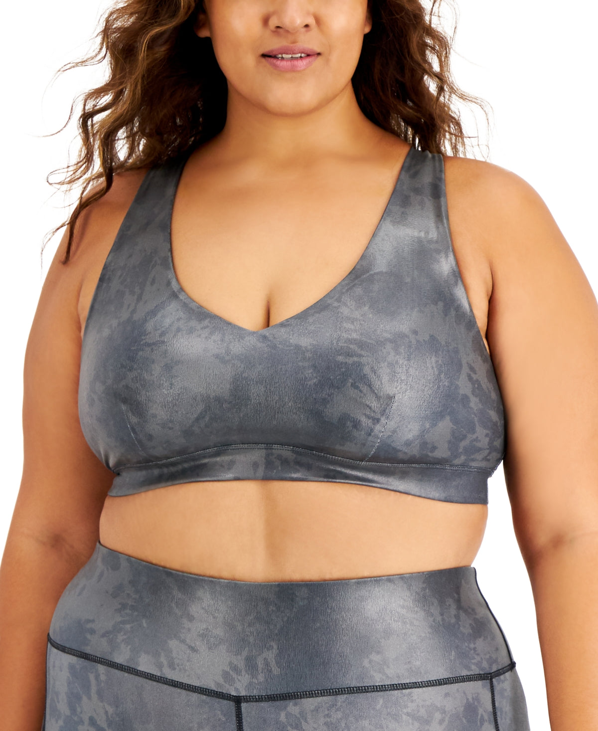 ID Ideology Women's Foiled Strappy Low Impact Sports Bra Gray Size 1X