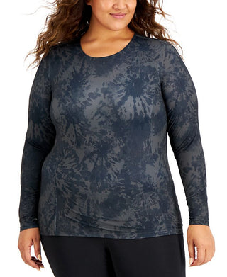 Ideology Women's Plus Tie Dye Long Sleeve T-Shirt Black Size 1X