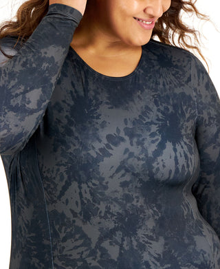 Ideology Women's Plus Tie Dye Long Sleeve T-Shirt Black Size 1X