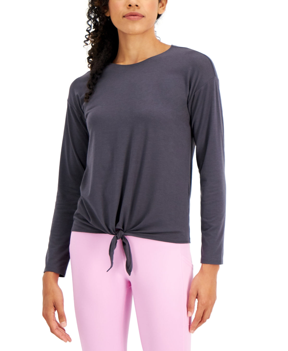 ID Ideology Women's Tie Front Top Gray Size Medium