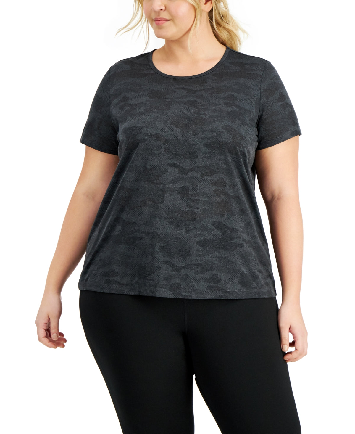 ID Ideology Women's Plus Camo Print Jacquard Moisture Wicking T-Shirt Black Size 1X