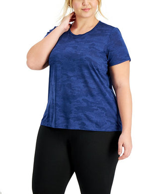 ID Ideology Women's Camo Print Jacquard Moisture Wicking T-Shirt Blue Size 4X