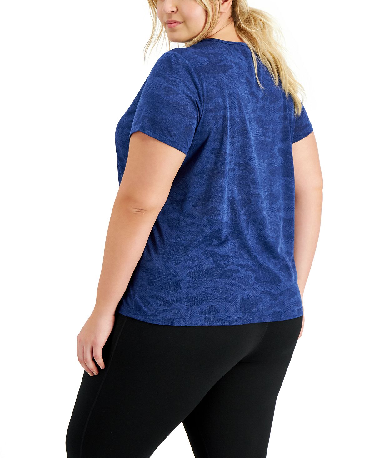 ID Ideology Women's Camo Print Jacquard Moisture Wicking T-Shirt Blue Size 4X