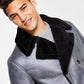 INC International Concepts Men's Faux Fur Trim Faux Leather Coat Gray Size Small