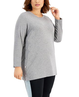 ID Ideology Women's Side Snap Tunic Top Gray Size 2X