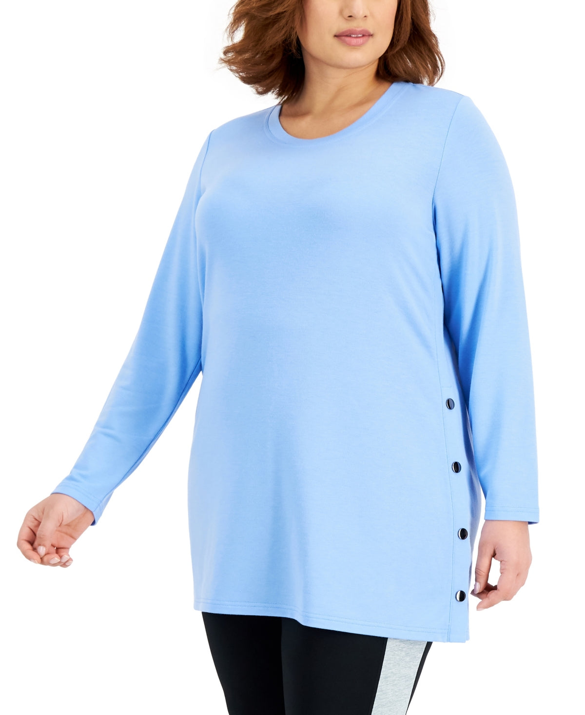 ID Ideology Women's Side Snap Tunic Top Blue Size 3X