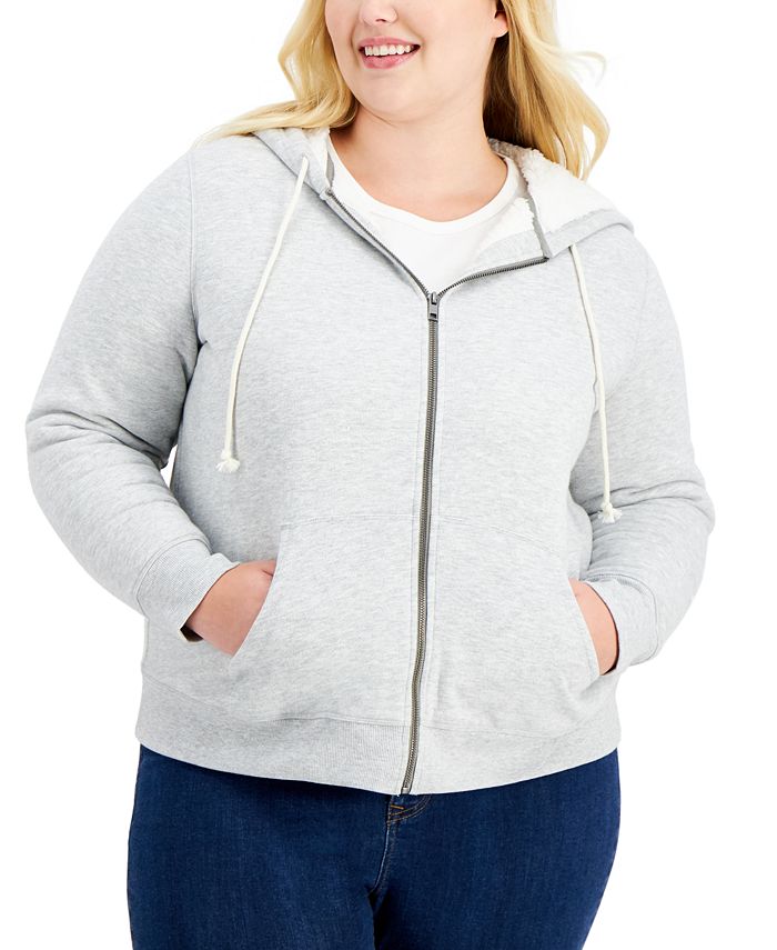 Style & Co Women's Sherpa Lined Hoodie Gray Size 1X