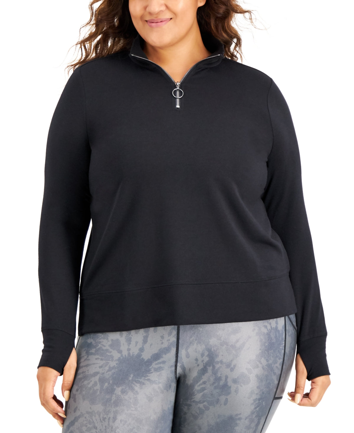 ID Ideology Women's Quarter Zip Sweatshirt Black Size 3X