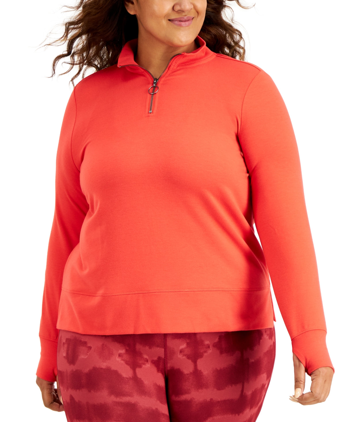 ID Ideology Women's Quarter Zip Sweatshirt Red Size 1X