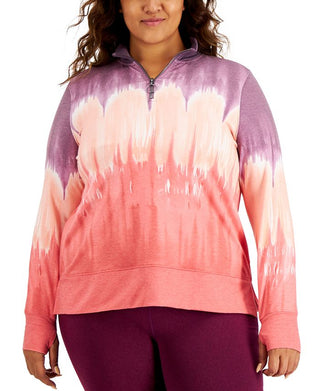 Ideology Women's Coral Stretch Tie Dye Sweatshirt Purple Size 1X